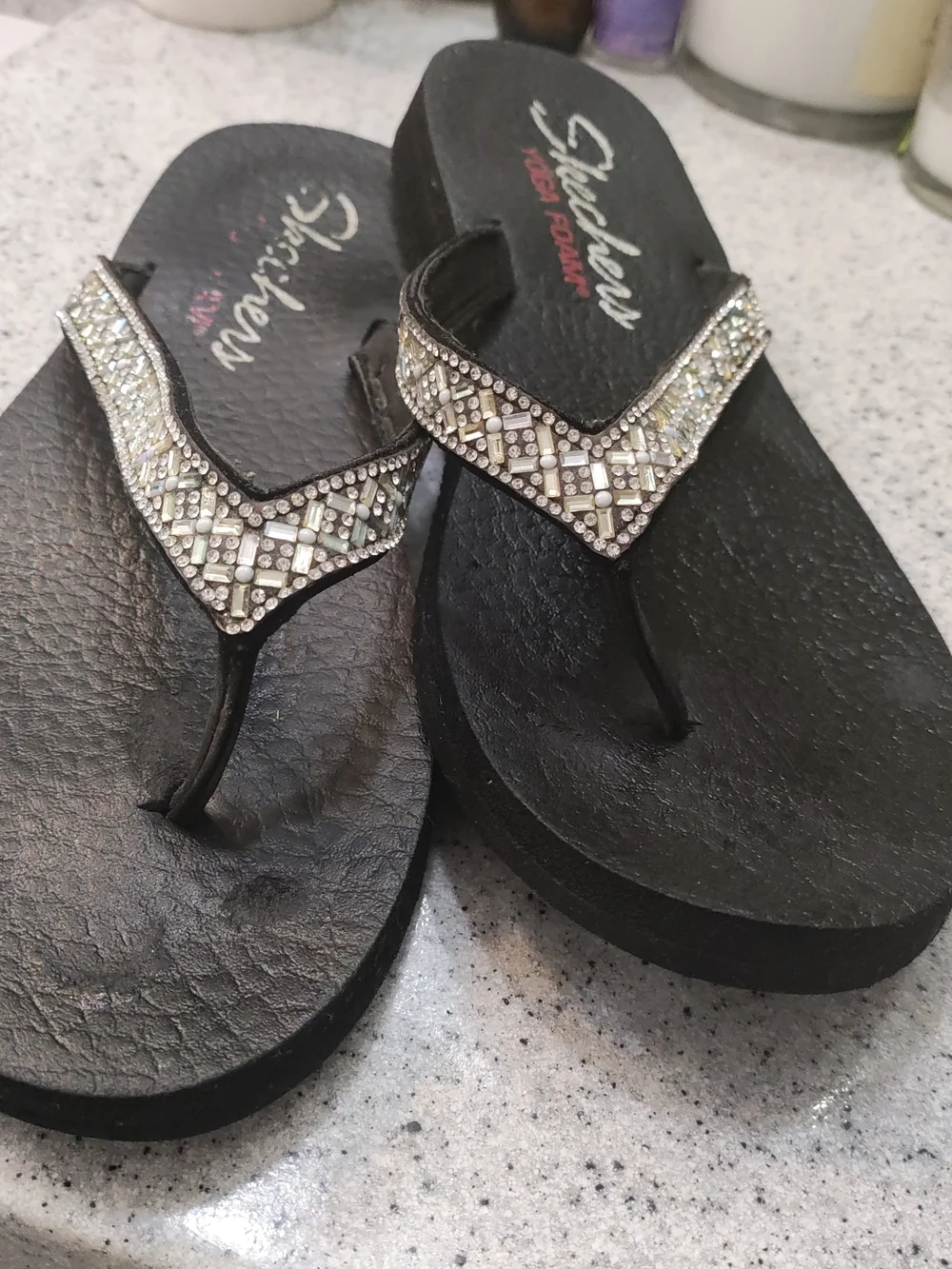 Skechers Black Crystal-Embellished Flat✨Flip 🙃🙂 Flops ✨💥
